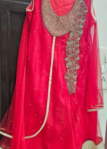 Elegant Red Kurta Set with Embellishments