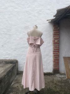 Blush Pink Ruffle Cold Shoulder Dress