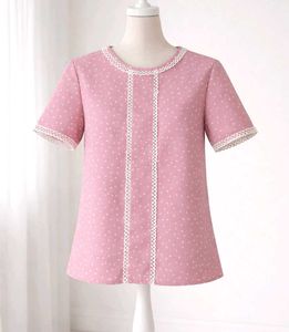 Pink Polka Dot Top with Lace Trim