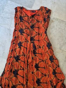Stylish Orange &amp; Black Printed gown
