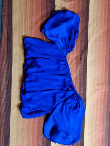 And Blue One Shoulder Waterfall Skirt Co-ord Set
