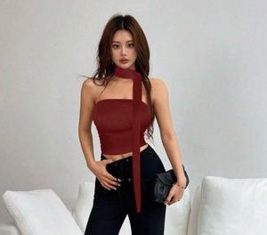 Stylish Maroon Tube Top with Scarf Detail