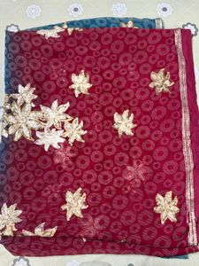 Vintage Red Sequin Saree