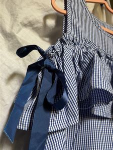 Korean Style Blue Gingham Cold Shoulder Dress