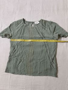 Olive Embroidered Short Sleeve Top