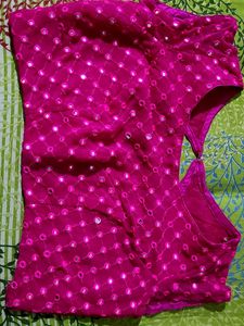 Gorgeous Designer Pink Mirror Work Blouse