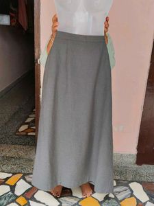 Grey Front-Button A-Line Maxi Skirt