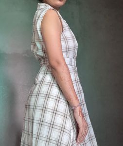 Plaid Sleeveless Blazer Slit Dress