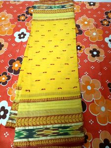 Vibrant Yellow Saree with Red Motifs