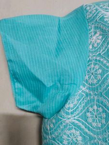 Beautiful Cyan/White Embroidery/Chikankari Kurti
