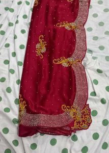 Stunning Red Embroidered Silk Saree