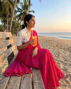 Elegant Pink Saree with Tassels