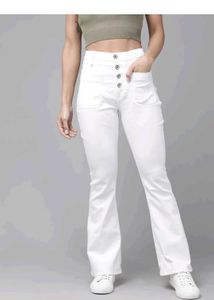 White Flare Button-Up Jeans