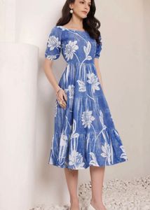 Blue Floral Midi Dress