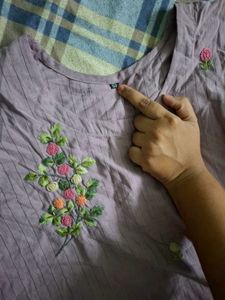 Embroidered Purple Cotton Kurta