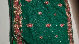 Elegant Emerald Green Embroidered Saree