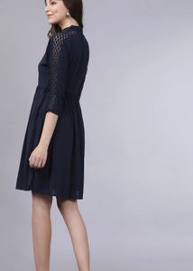 Navy Blue Dress with Lace Sleeves