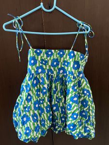 Vibrant Blue Floral Print Tie-Strap Top