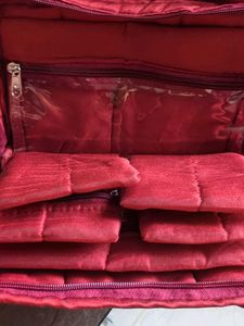 Elegant Red Brocade Travelling Jewellery Pouch