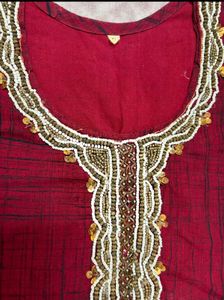 Red Embellished Kurta
