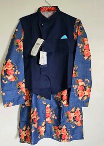 Floral Print boys Kurta Set with Jacket