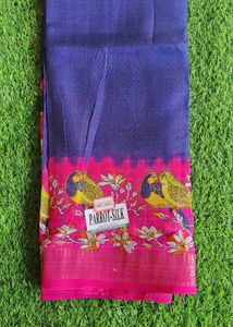 Blue Checked Saree with Bird &amp; Floral Border