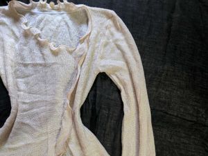 Sheer Ruffle Trim Sweater Top