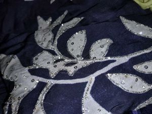Navy Blue Printed Suit with sequins and stone work