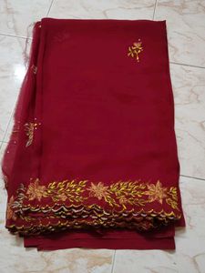 Elegant Red Embroidered Saree