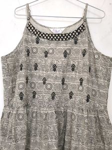 Combo Flared Shrug And  Ethnic Print  Dress