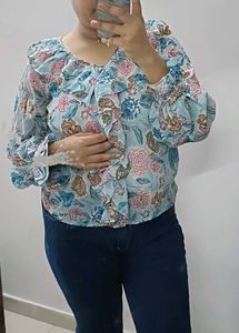 Floral Print Ruffle Long Sleeve Top