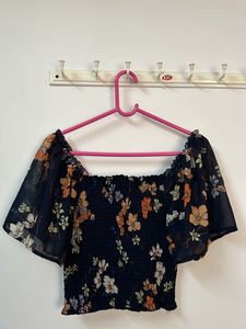 Harpa Navy Blue Floral Bell Sleeve Top