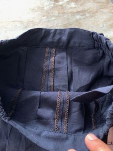 Navy Blue Pleated A-Line Skirt