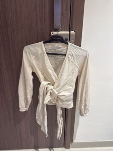Cream Textured Wrap Blouse