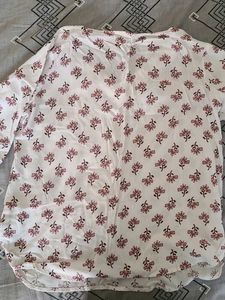 White Kurta with Pink Floral Print