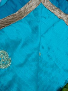 Saree Sea Blue Colour Without Blouse 2 Time Used Only
