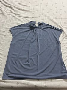 Slate Blue Mock Neck Sleeveless Top