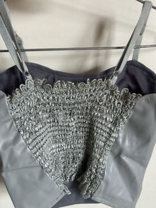 Grey Faux Leather Corset Top