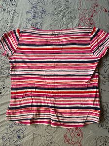 Striped V-Neck Short Sleeve Top