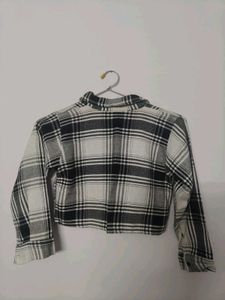 Black &amp; White Plaid Checkered Cropped Shirt