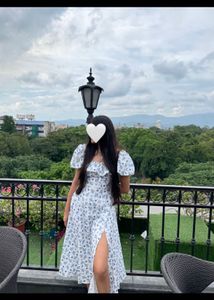 Savana A line blue and white floral dress