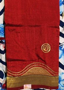 Elegant Red Silk Saree with Gold Embellishments