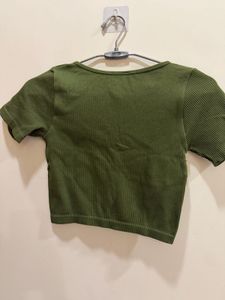 Zara Olive Green Ribbed Contour Crop Top