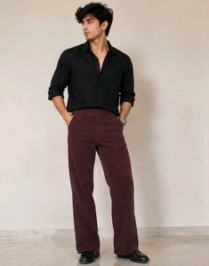 Men's Maroon Corduroy Wide-Leg Pants