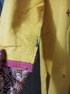 Yellow Striped Embroidered Kurta