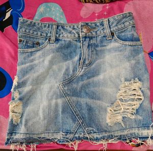 Distressed Denim Mini Skirt