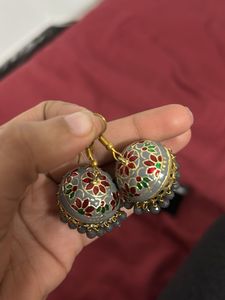 Grey Embellished Jhumkas