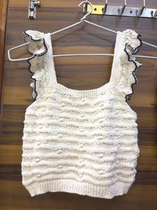 Off White Knit Top with Ruffle Sleeves