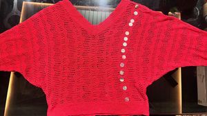 Red V-Neck Knit crop top