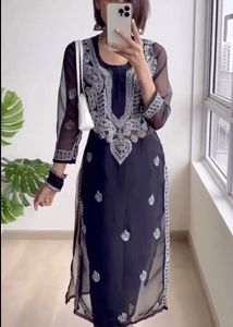 Black Georgette Chikankari Kurta with cotton Inner